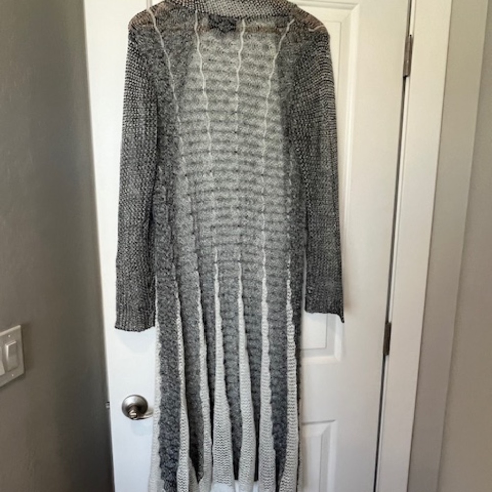 Pyramid Collection Metallic Thread Maxi Duster Cardigan Sz S  Boho Phoebe - Picture 3 of 8